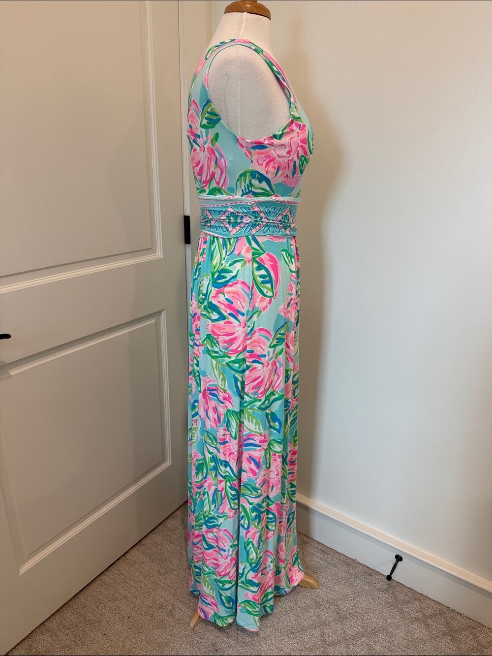 NWT Lilly Pulitzer One-Shoulder Floral Maxi Dress in Aqua, Pink, Green - Picture 5 of 5